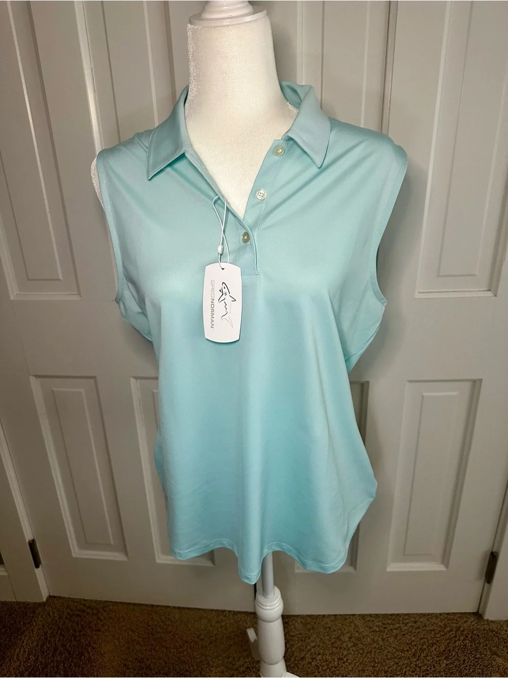Greg Norman Collection Sleeveless Polo Tank in Light Aqua -NWT